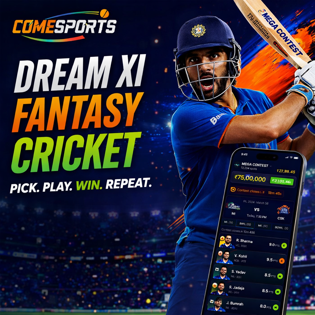 Come Sport Play Dream XI fantasy cricket ad visual